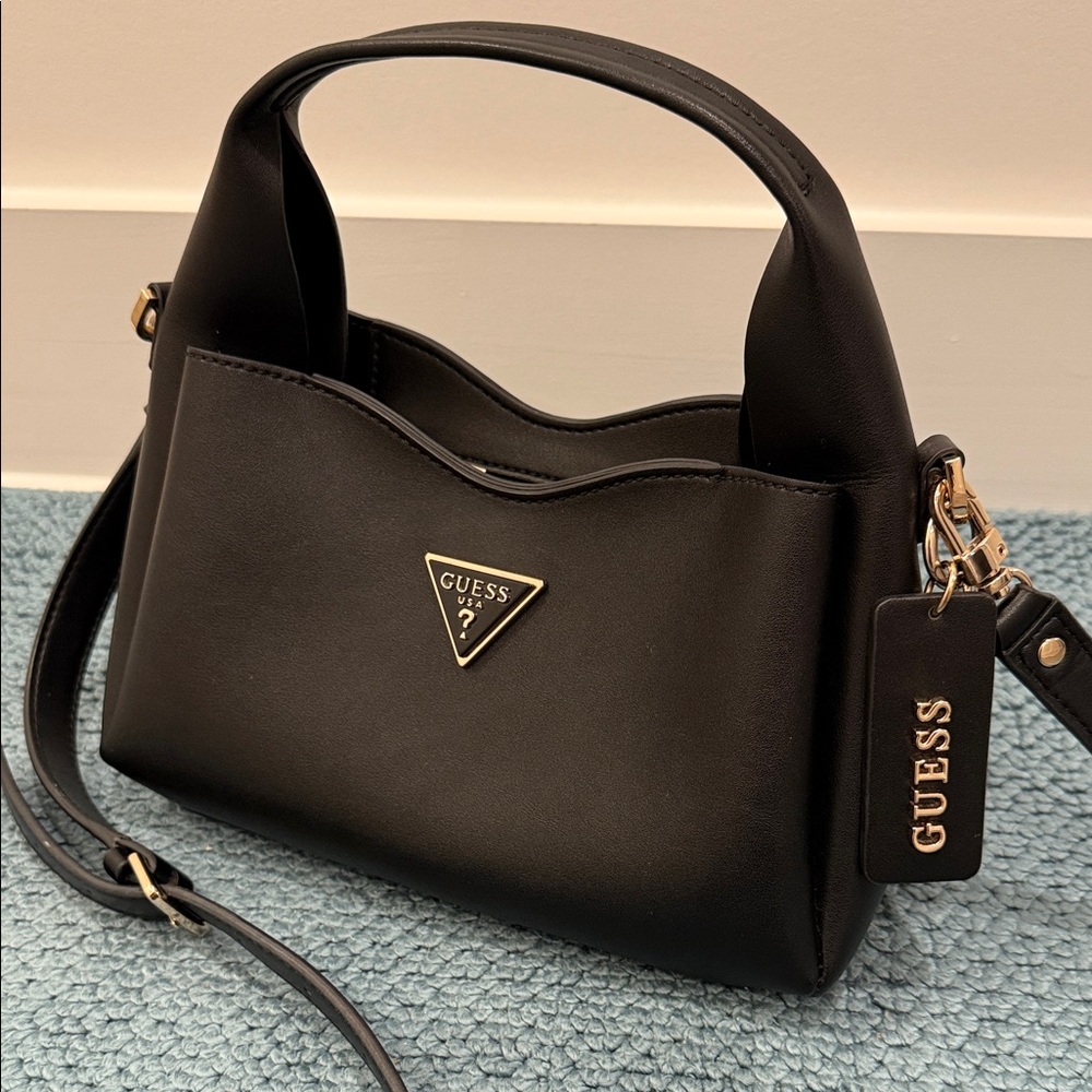 Guess Black Iwona top zip Crossbody Bag with Gold Hardware